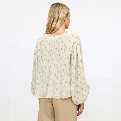 GANNI oversize pleated floral extra puff sleeves V neck blouse