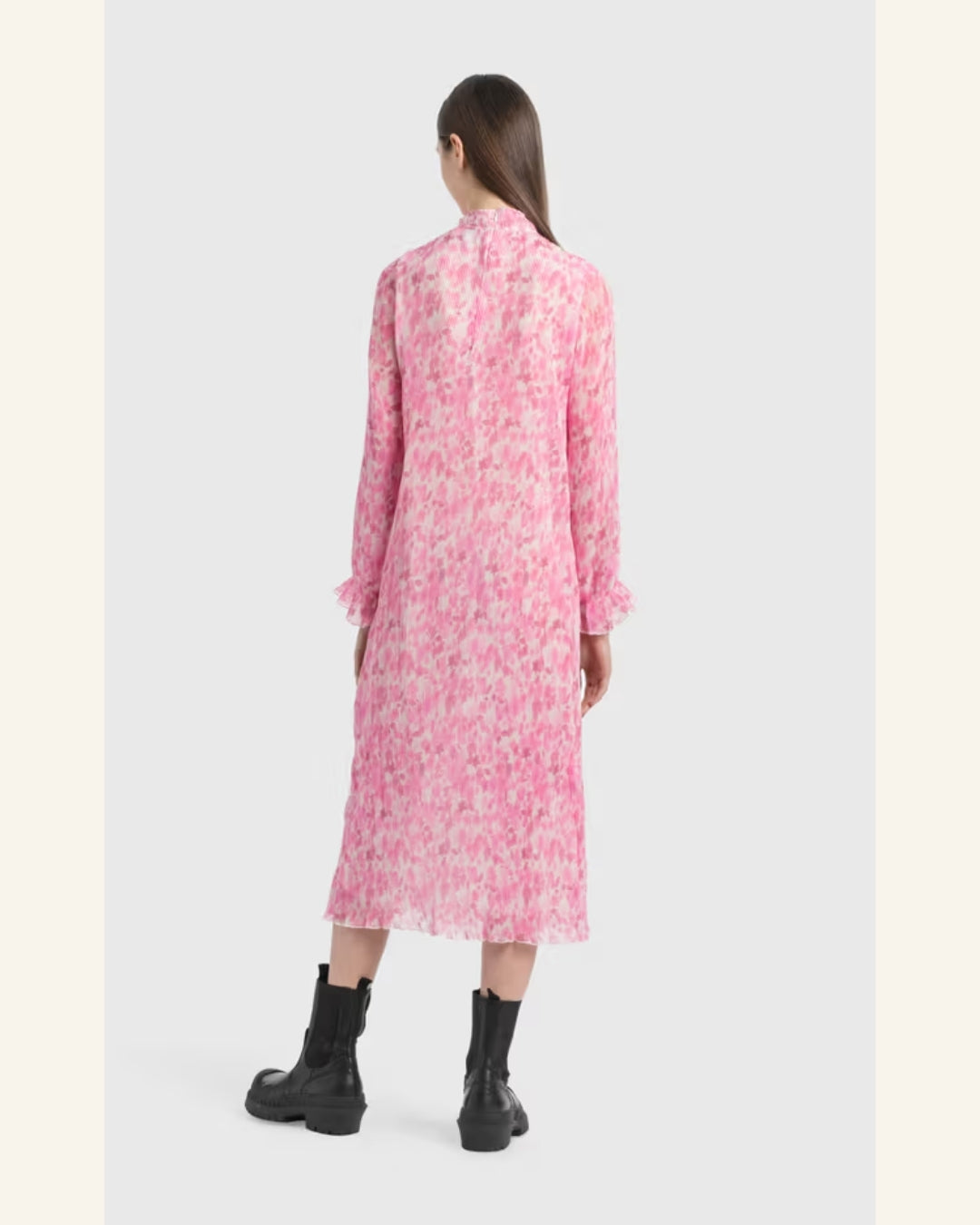 GANNI pleated floral pink long Georgette dress