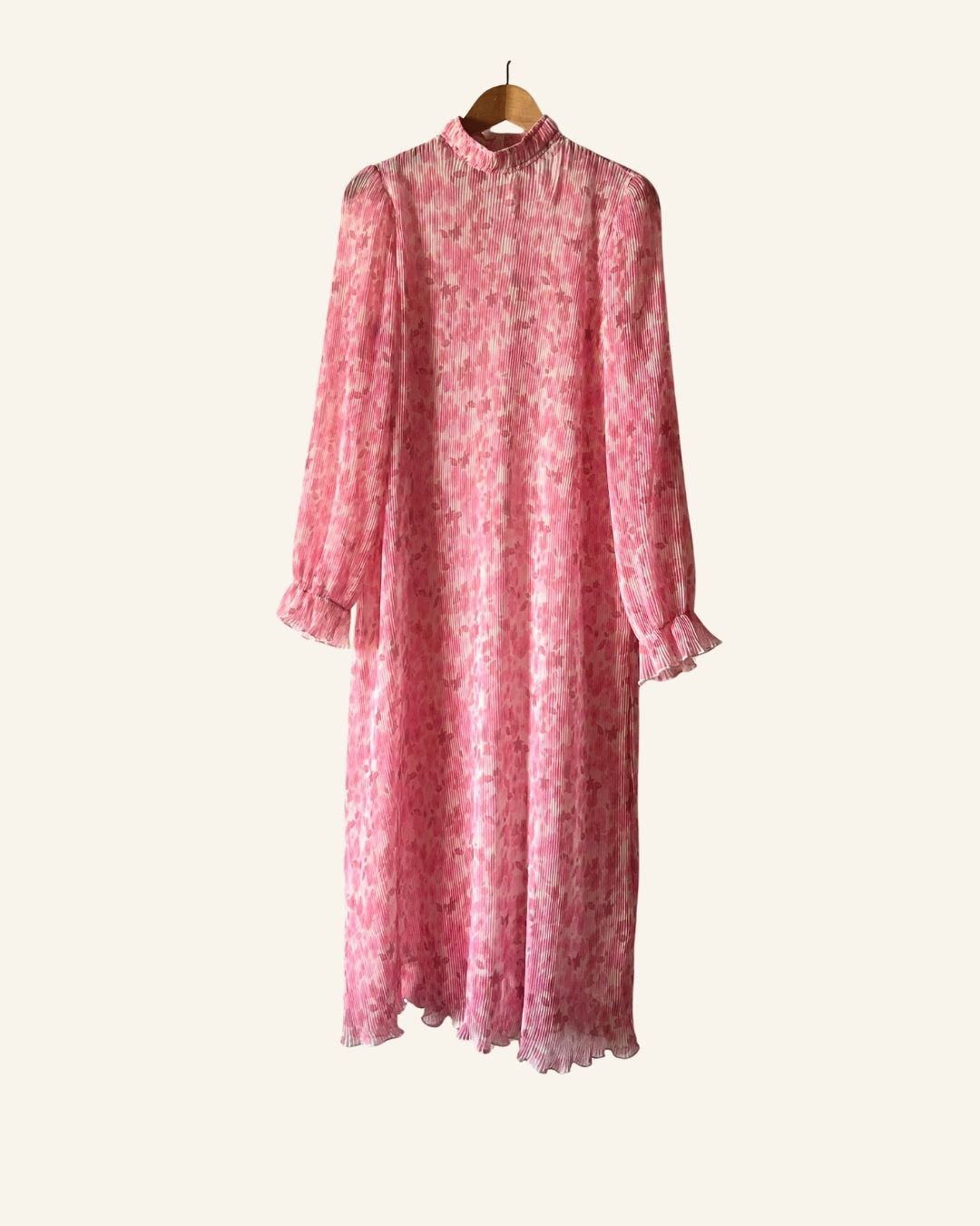 GANNI pleated floral pink long Georgette dress