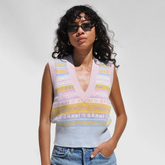 GANNI sleeveless V-neck knit wool vest sweater knitwear logo