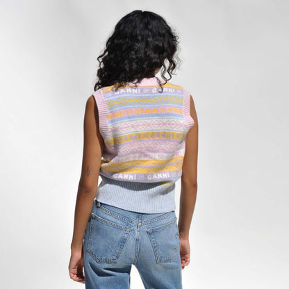 GANNI sleeveless V-neck knit wool vest sweater knitwear logo