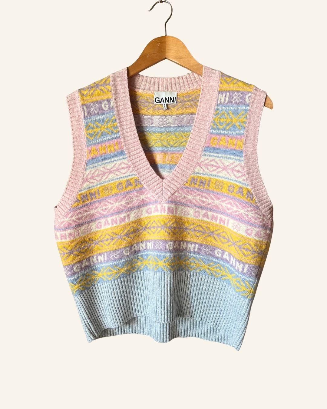 GANNI sleeveless V-neck knit wool vest sweater knitwear logo