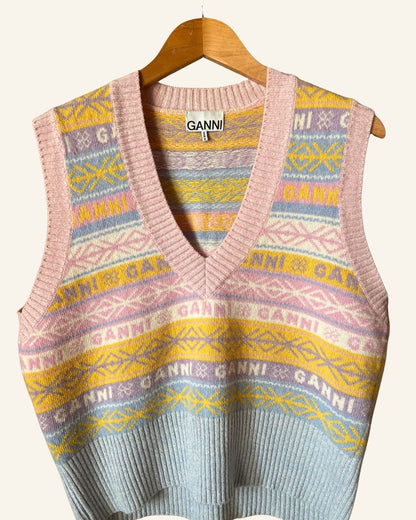 GANNI sleeveless V-neck knit wool vest sweater knitwear logo