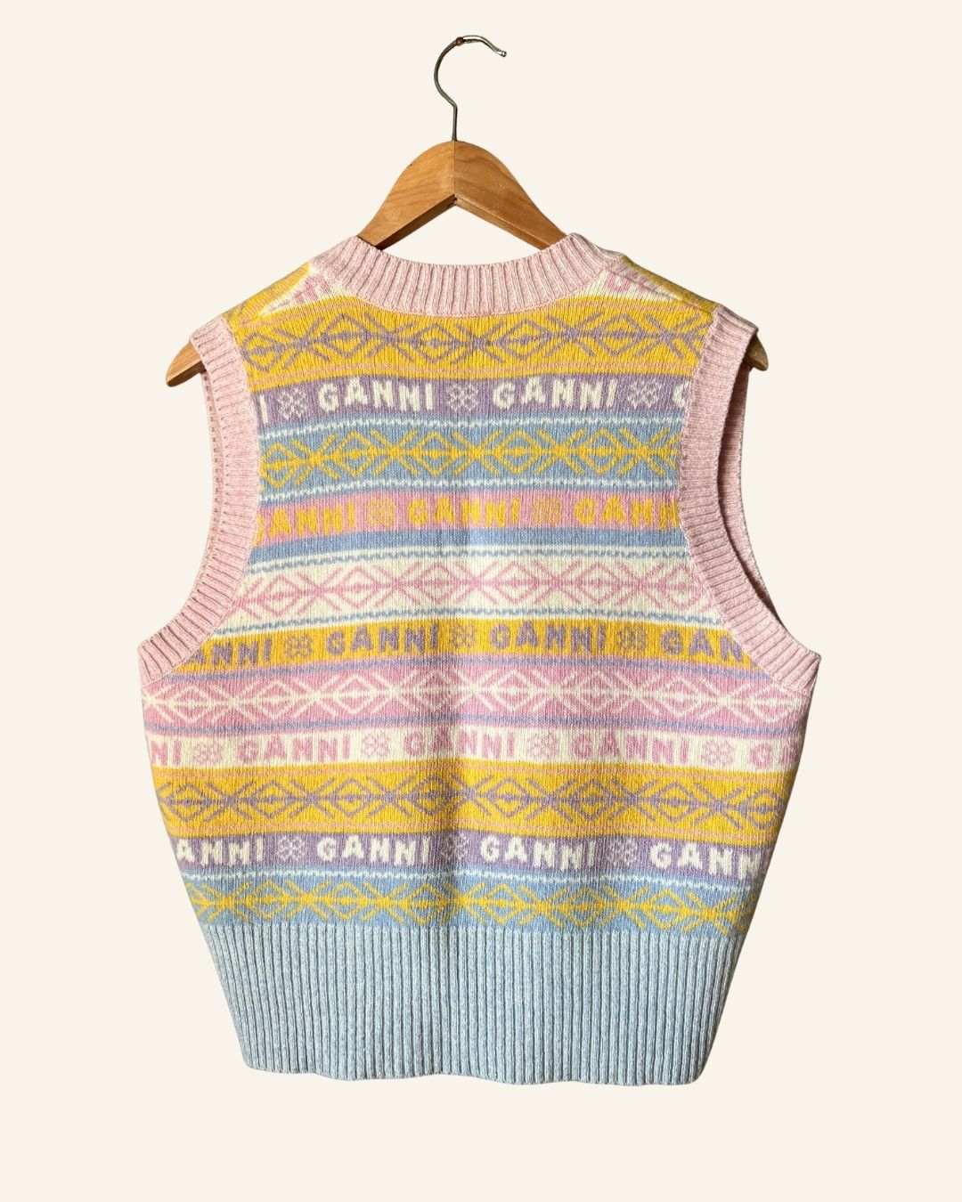 GANNI sleeveless V-neck knit wool vest sweater knitwear logo