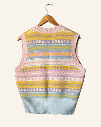 GANNI sleeveless V-neck knit wool vest sweater knitwear logo