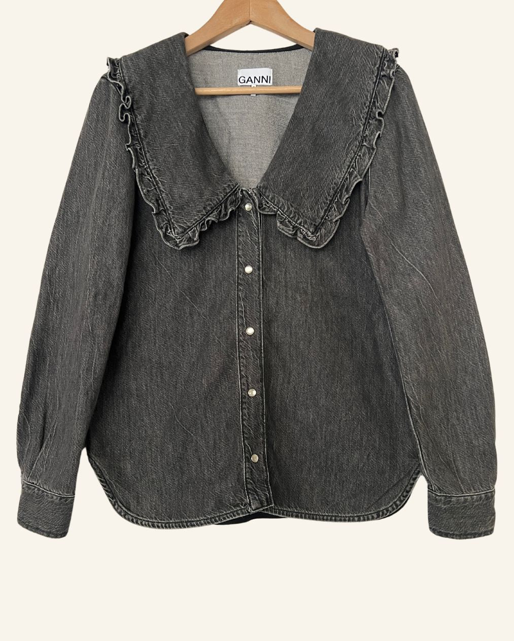 GANNI washed out grey oversize collar denim shirt