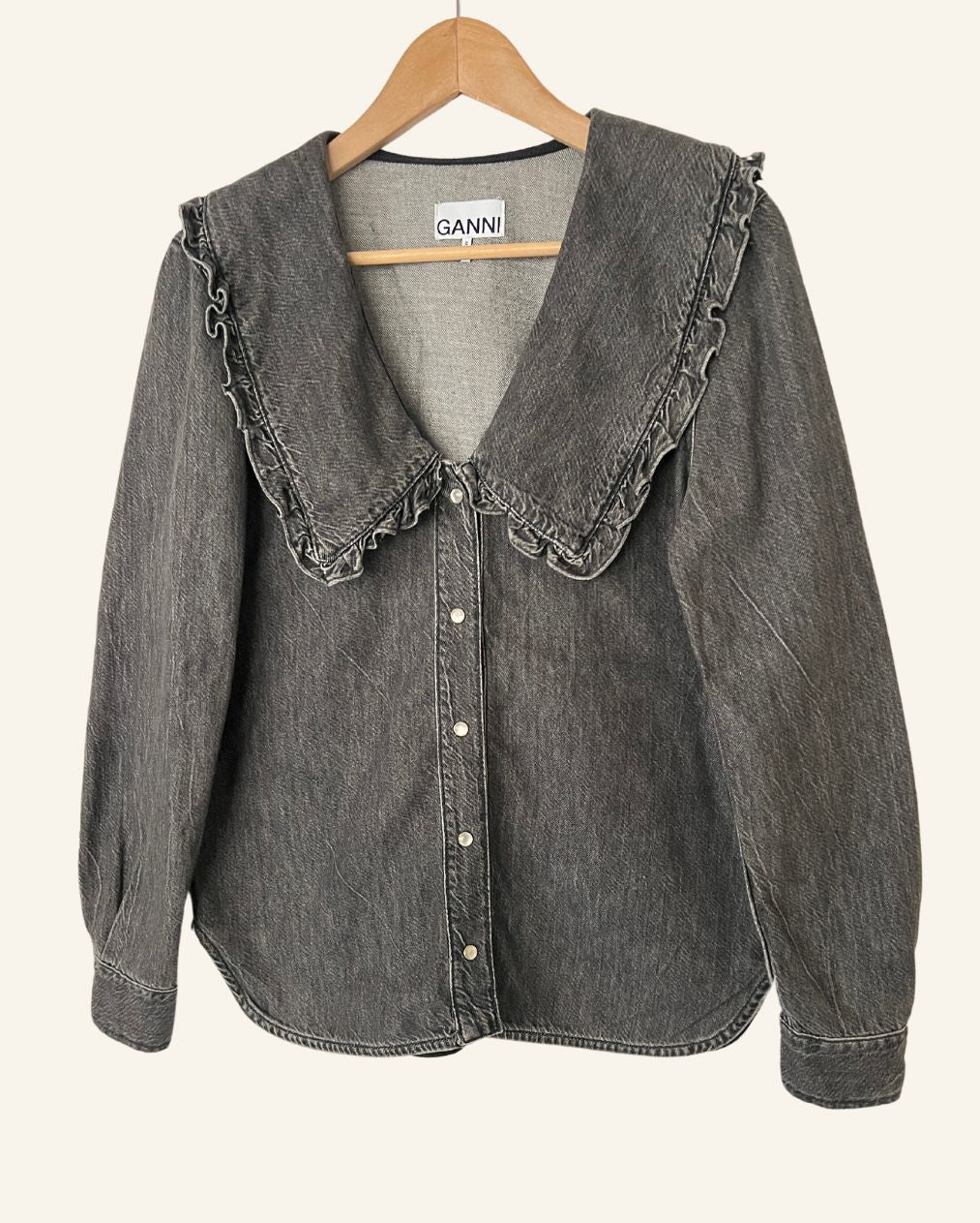 GANNI washed out grey oversize collar denim shirt