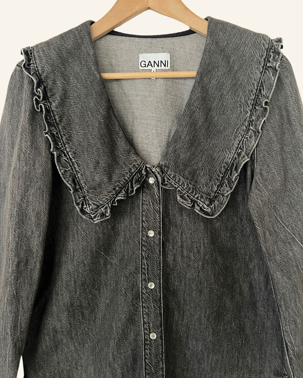GANNI washed out grey oversize collar denim shirt