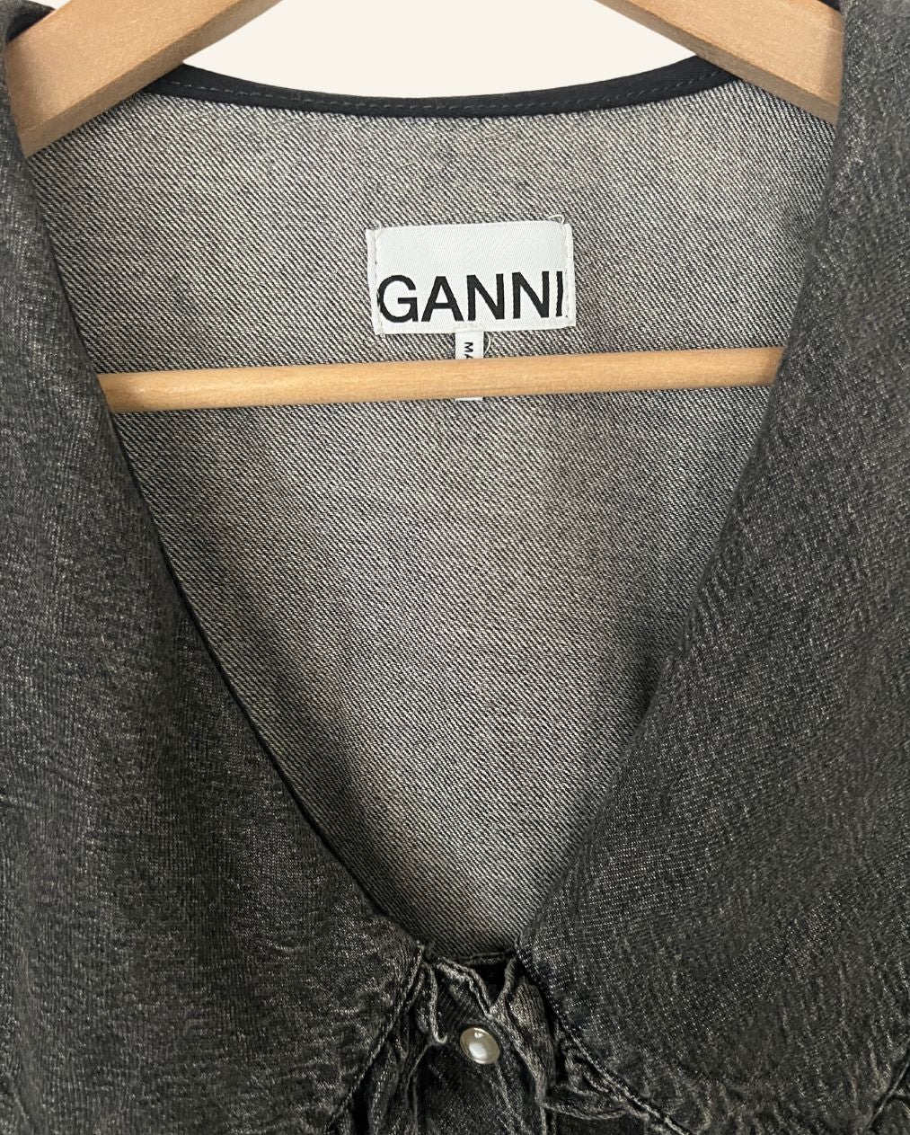 GANNI washed out grey oversize collar denim shirt