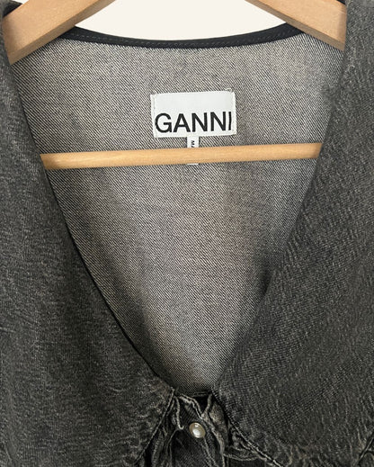 GANNI washed out grey oversize collar denim shirt