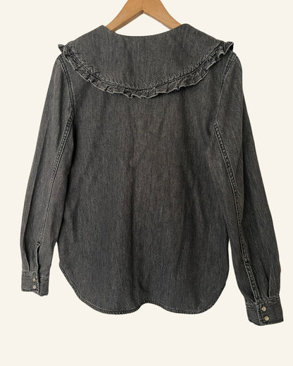 GANNI washed out grey oversize collar denim shirt