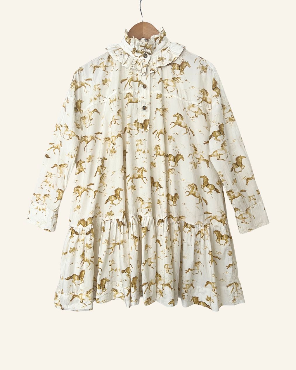 GANNI weston horse print iconic ruffled cotton poplin oversize mini dress
