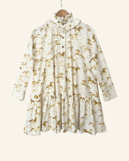 GANNI weston horse print iconic ruffled cotton poplin oversize mini dress