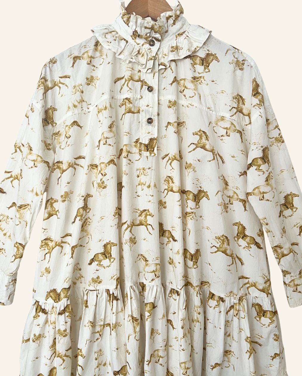 GANNI weston horse print iconic ruffled cotton poplin oversize mini dress