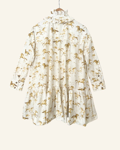 GANNI weston horse print iconic ruffled cotton poplin oversize mini dress