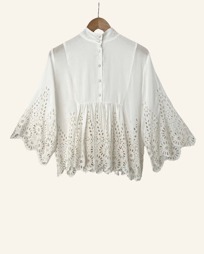 GANNI white embroidered large sleeves blouse