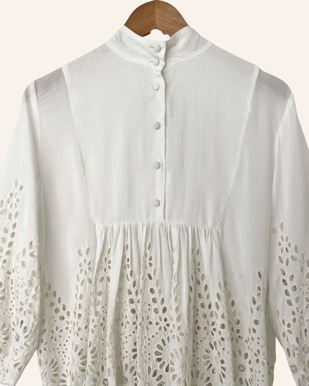 GANNI white embroidered large sleeves blouse