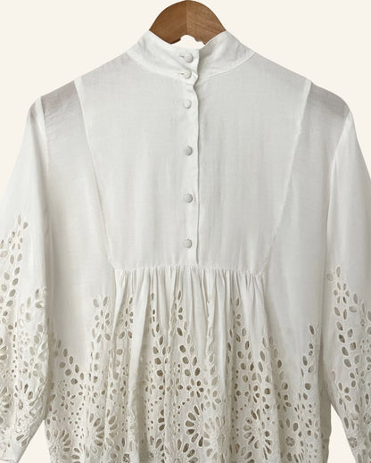 GANNI white embroidered large sleeves blouse