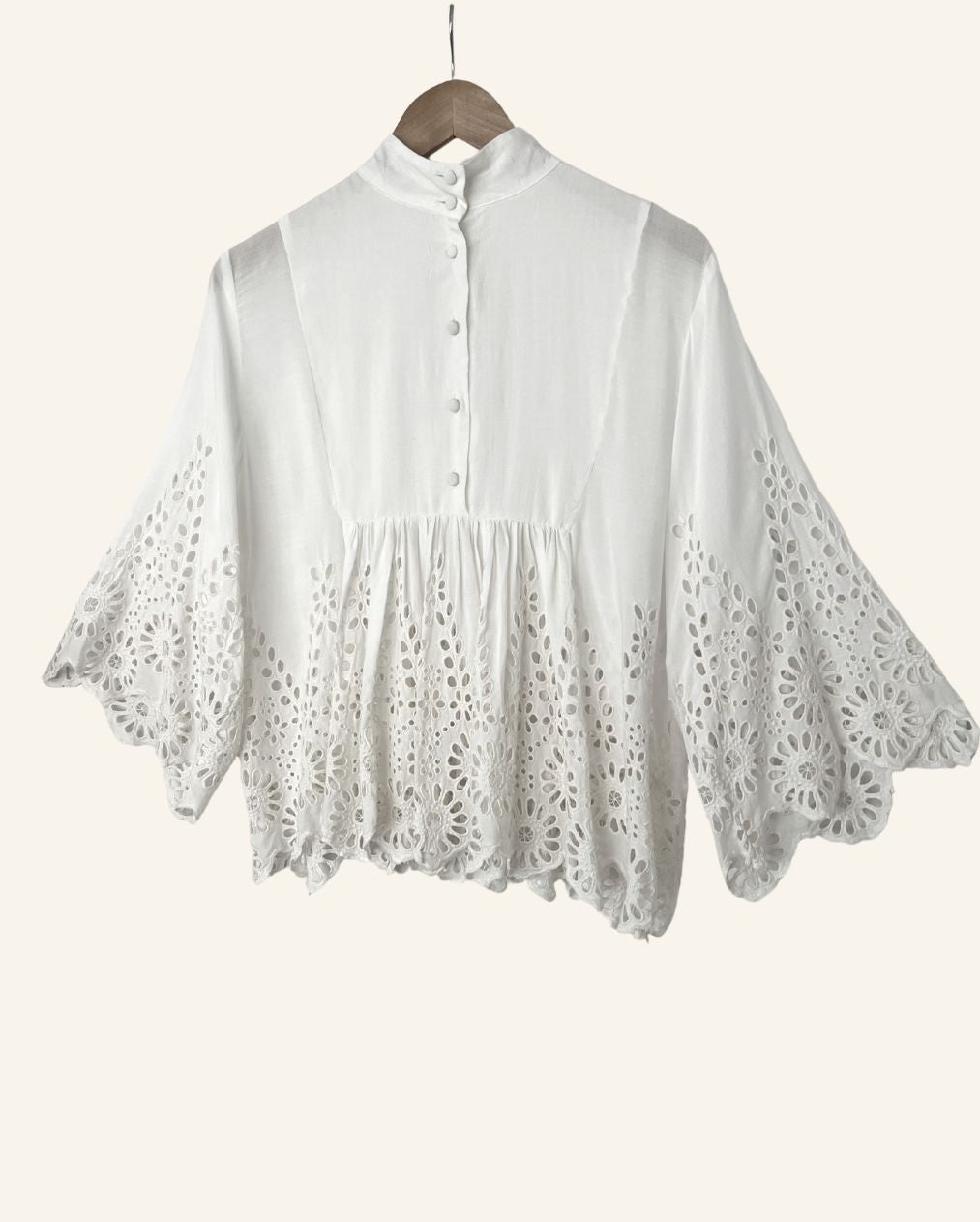 GANNI white embroidered large sleeves blouse yoko lace