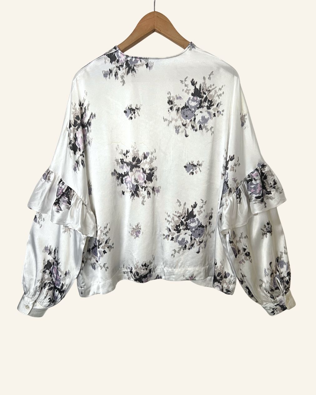 GANNI white satin oversize ruffled puff sleeves blouse cameron