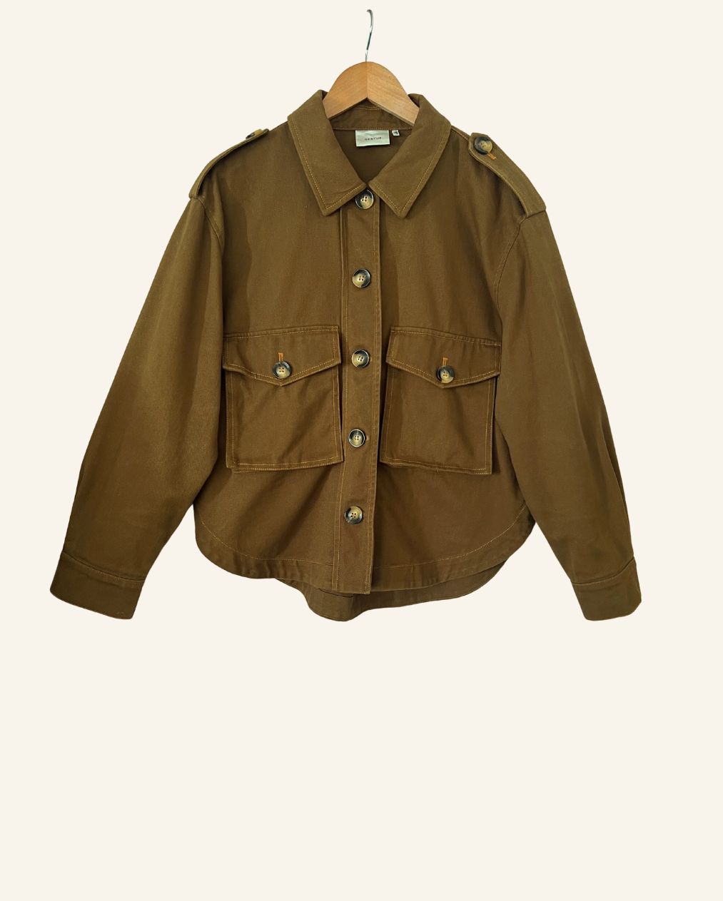 GESTUZ kaki green denim jacket betony