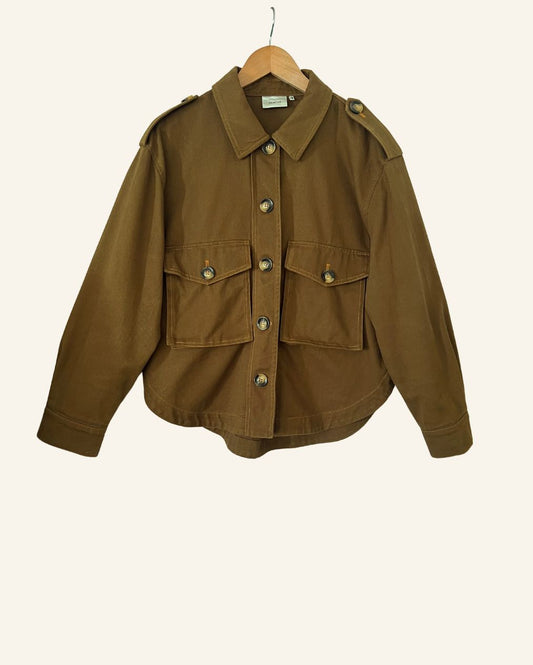 GESTUZ kaki green denim jacket betony