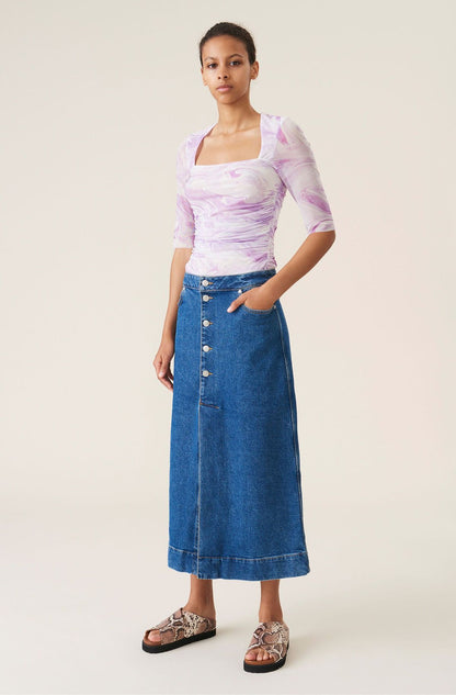 GANNI dark blue long slit organic denim skirt