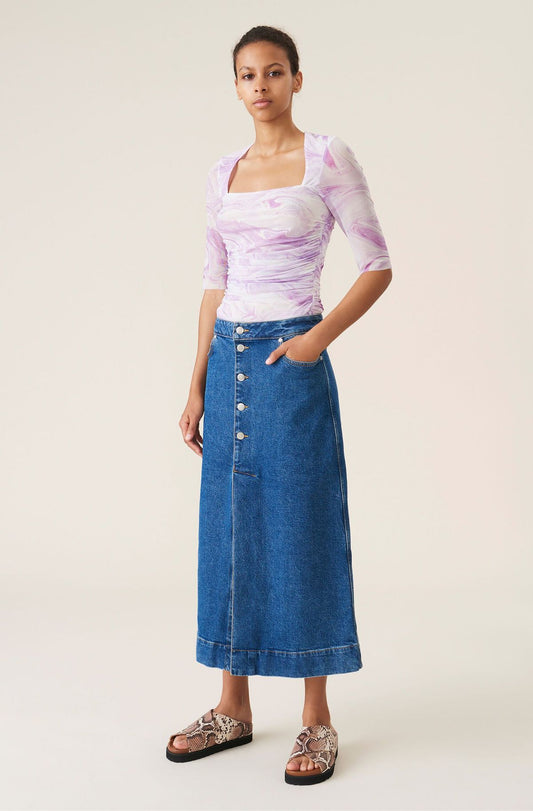 GANNI dark blue long slit organic denim skirt