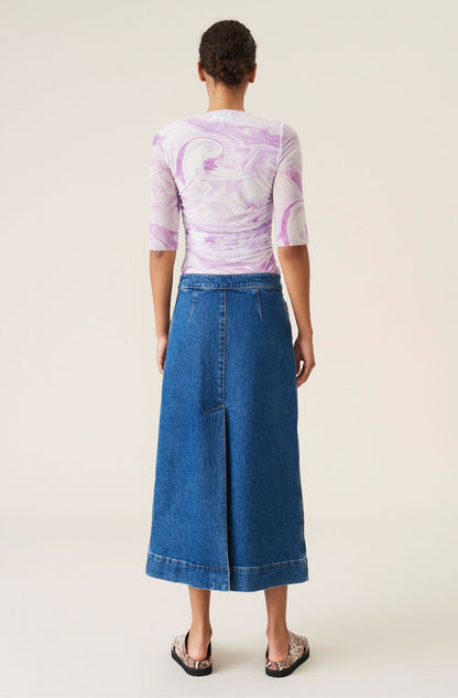 GANNI dark blue long slit organic denim skirt