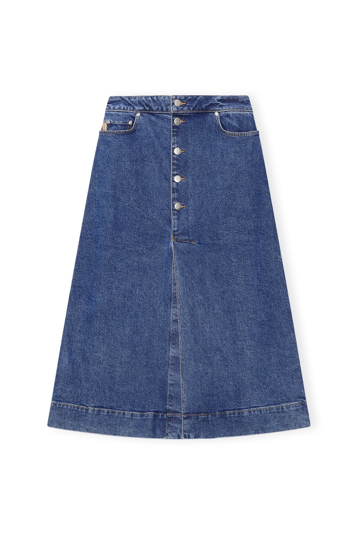 GANNI dark blue long slit organic denim skirt