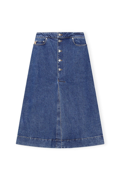 GANNI dark blue long slit organic denim skirt