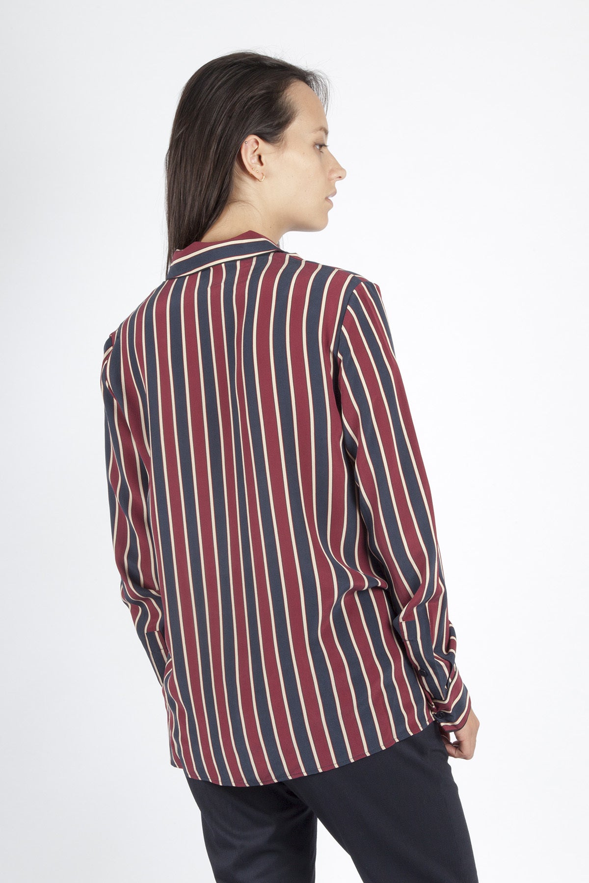 ganni stripe burgundy red navy blue silk shirt pocket