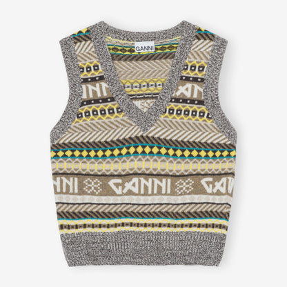 GANNI logo jacquard wool knitwear vest