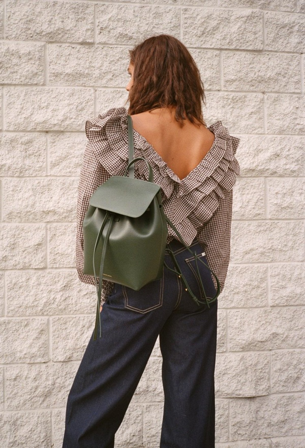 GANNI seersucker gingham checked ruffled puff sleeves blouse charron