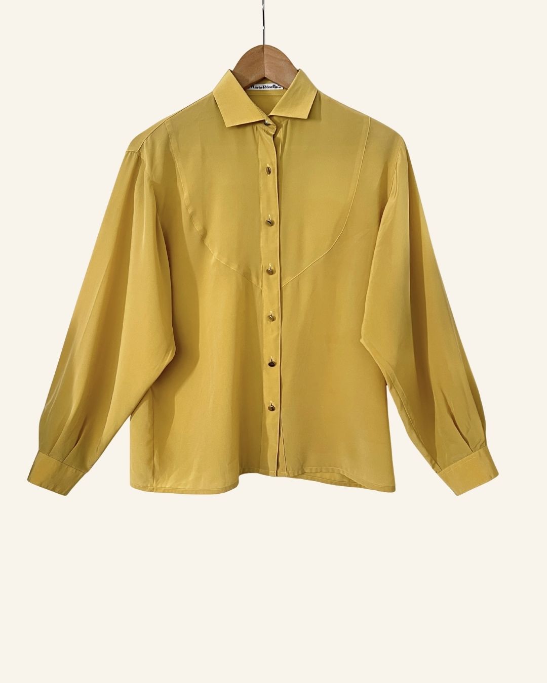 Light yellow vintage silky shirt with gold buttons