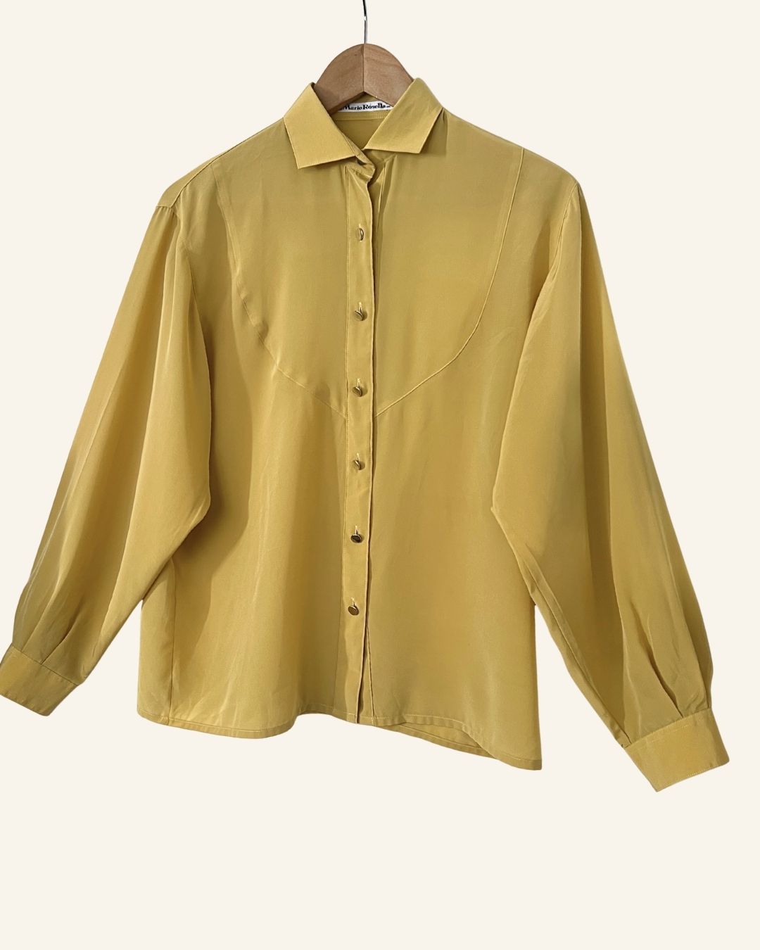 Light yellow vintage silky shirt with gold buttons