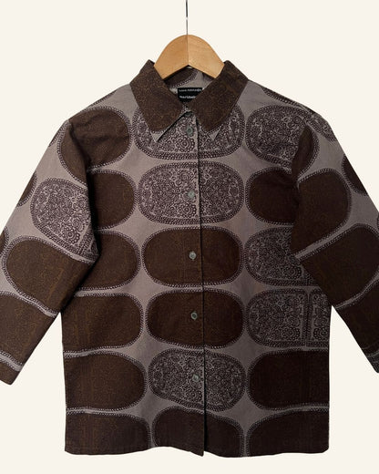 MARIMEKKO vintage floral printed cotton shirt grey brown