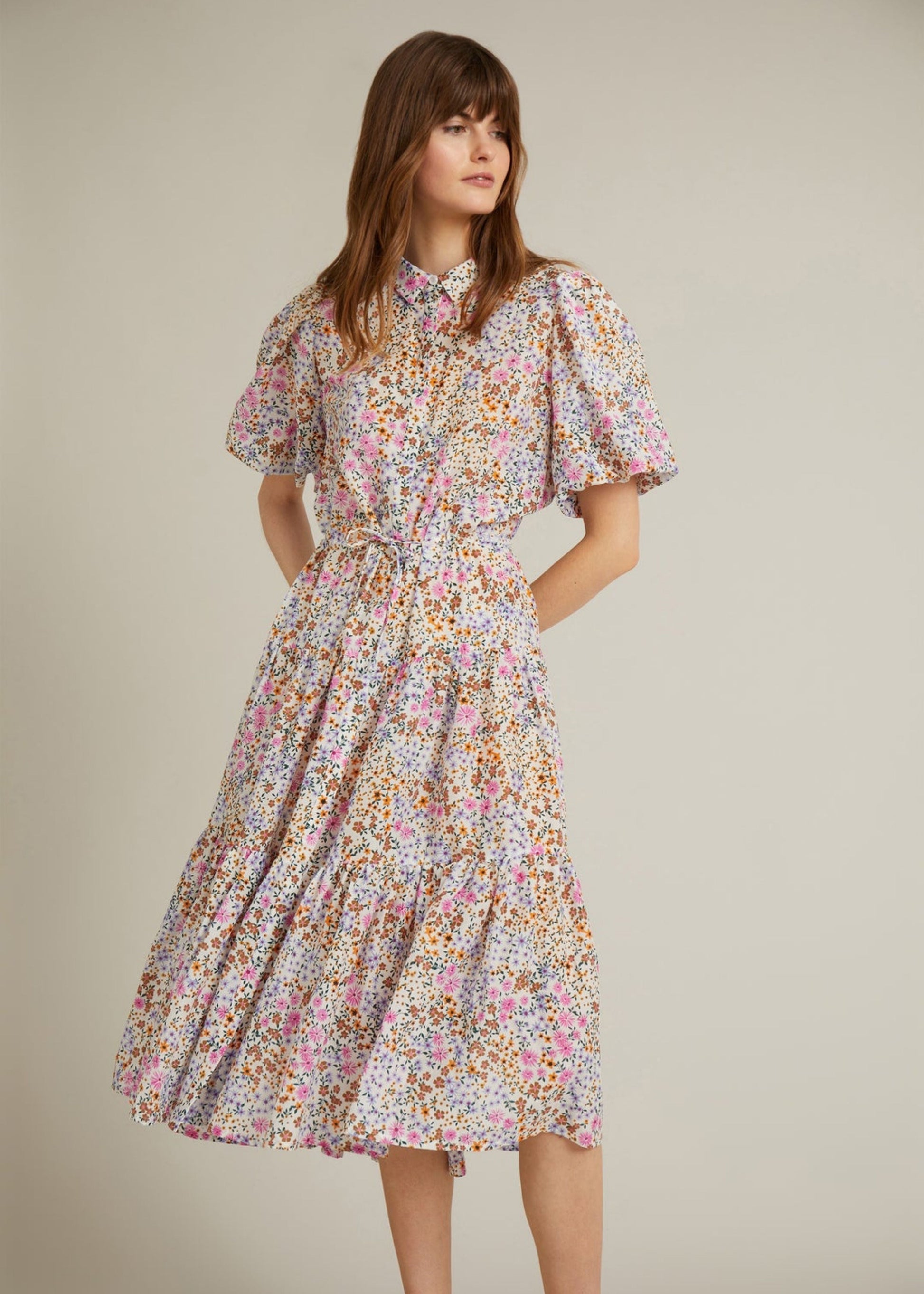 MUNTHE cevelyn white floral print long dress viscose silk 