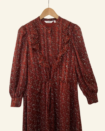 & OTHER STORIES burgundy satin ruffled floral print long dress