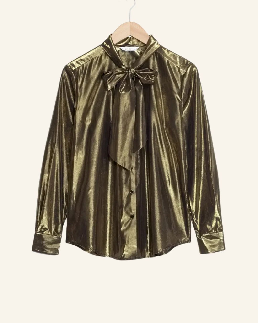 & OTHER STORIES lamé gold bow tie blouse shirt