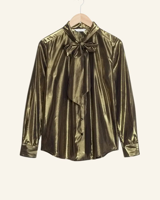 & OTHER STORIES lamé gold bow tie blouse shirt