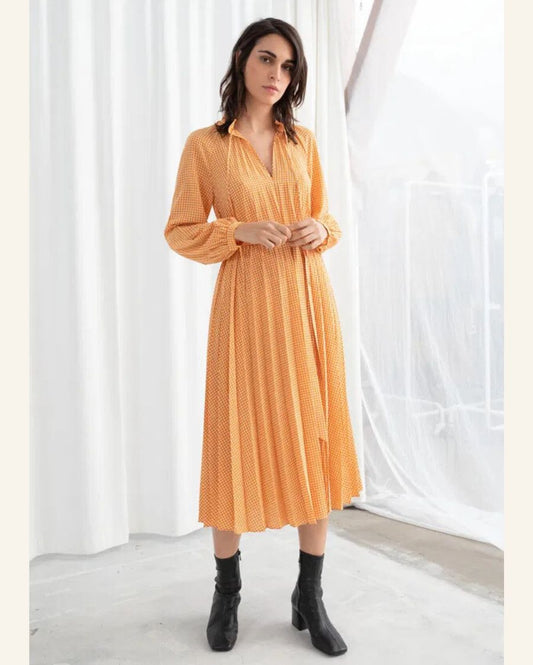 & OTHER STORIES orange vichy gingham pleated dress