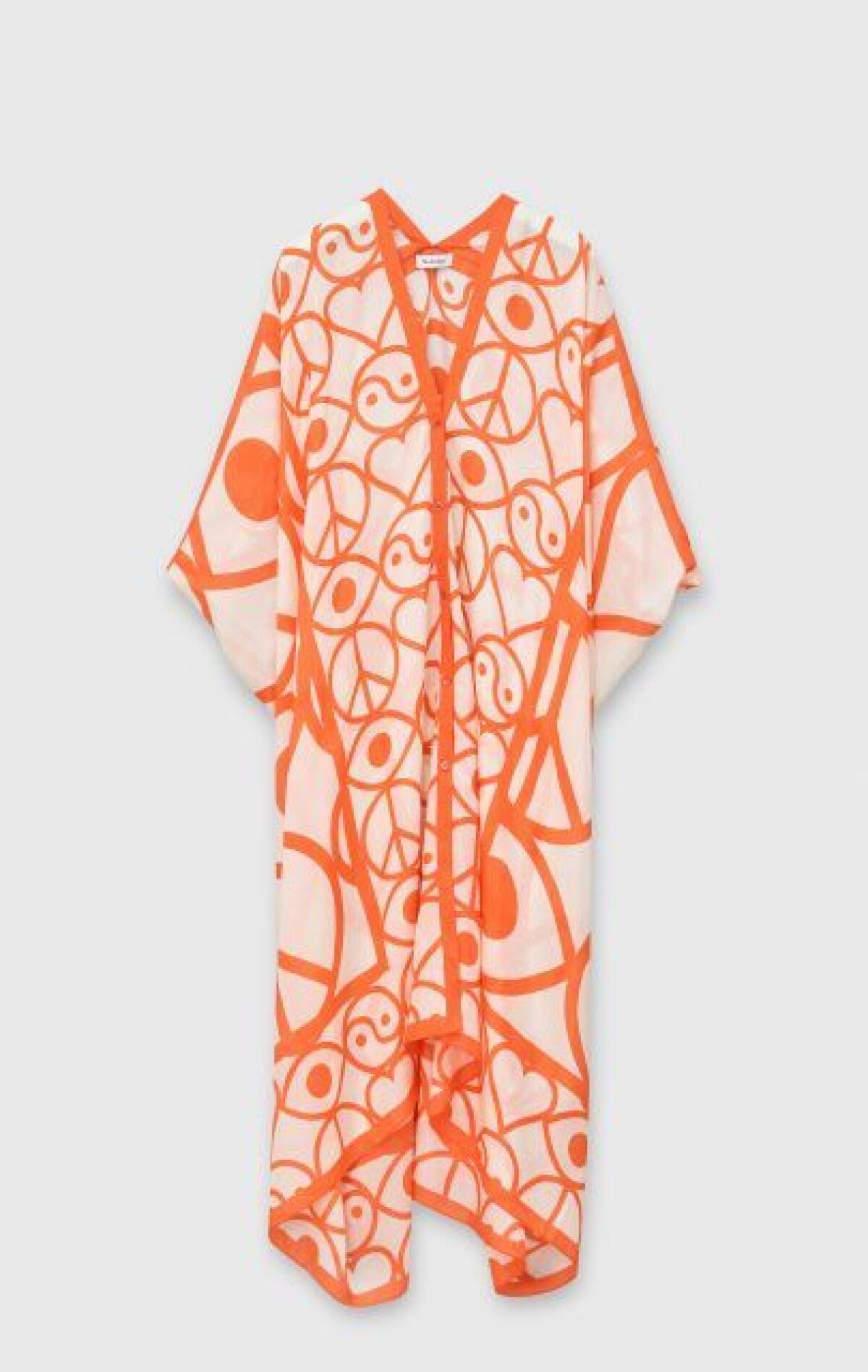 RODEBJER iconic silk Agave Symbols caftan dress in off white and orange