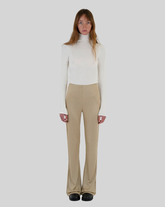 SAMSOE SAMSOE satin ribbed gold beige boot cut trousers camoua