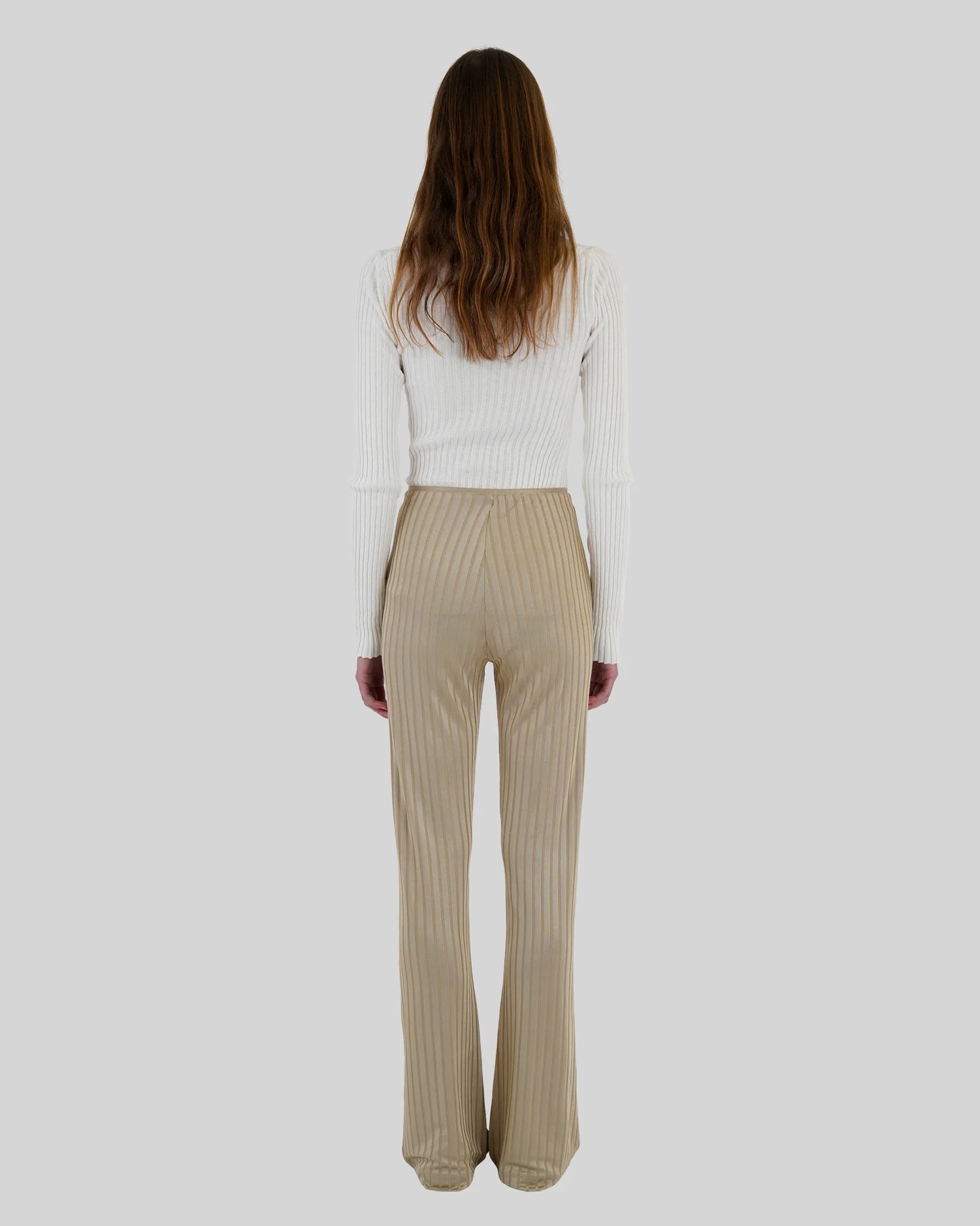 SAMSOE SAMSOE satin ribbed gold beige boot cut trousers camoua