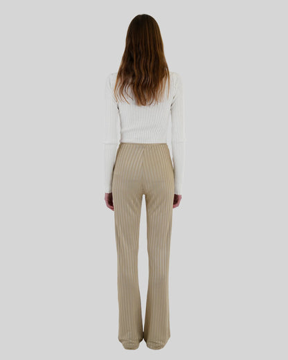 SAMSOE SAMSOE satin ribbed gold beige boot cut trousers camoua