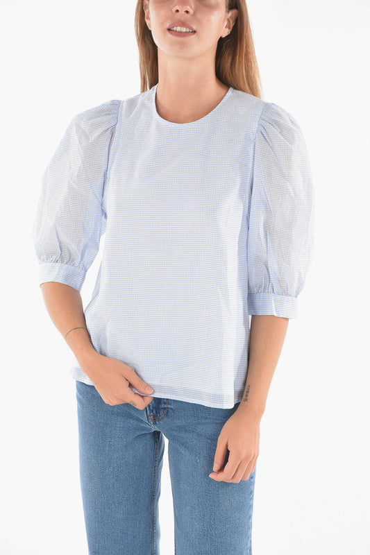 SAMSOE SAMSOE "Celestine" light blue vichy checked cotton silk blend blouse