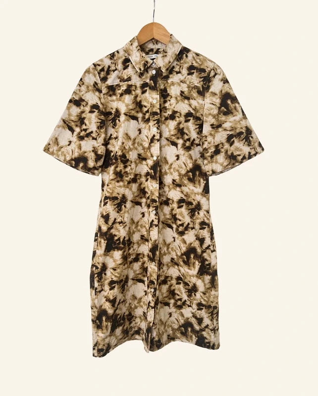 SAMSOE SAMSOE Demi brown cream beige pattern organic cotton shirt dress