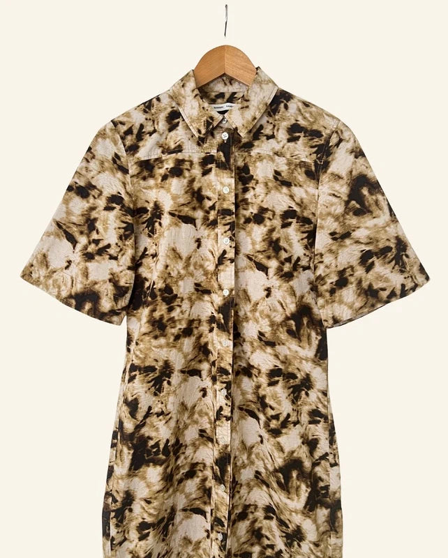 SAMSOE SAMSOE Demi brown cream beige pattern organic cotton shirt dress