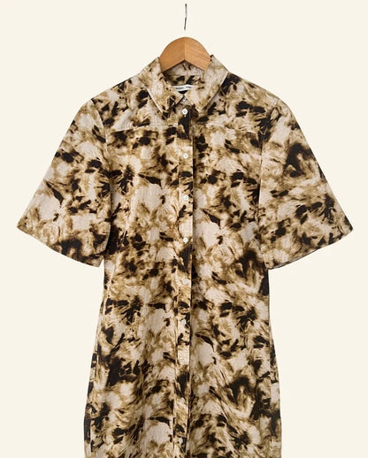 SAMSOE SAMSOE Demi brown cream beige pattern organic cotton shirt dress